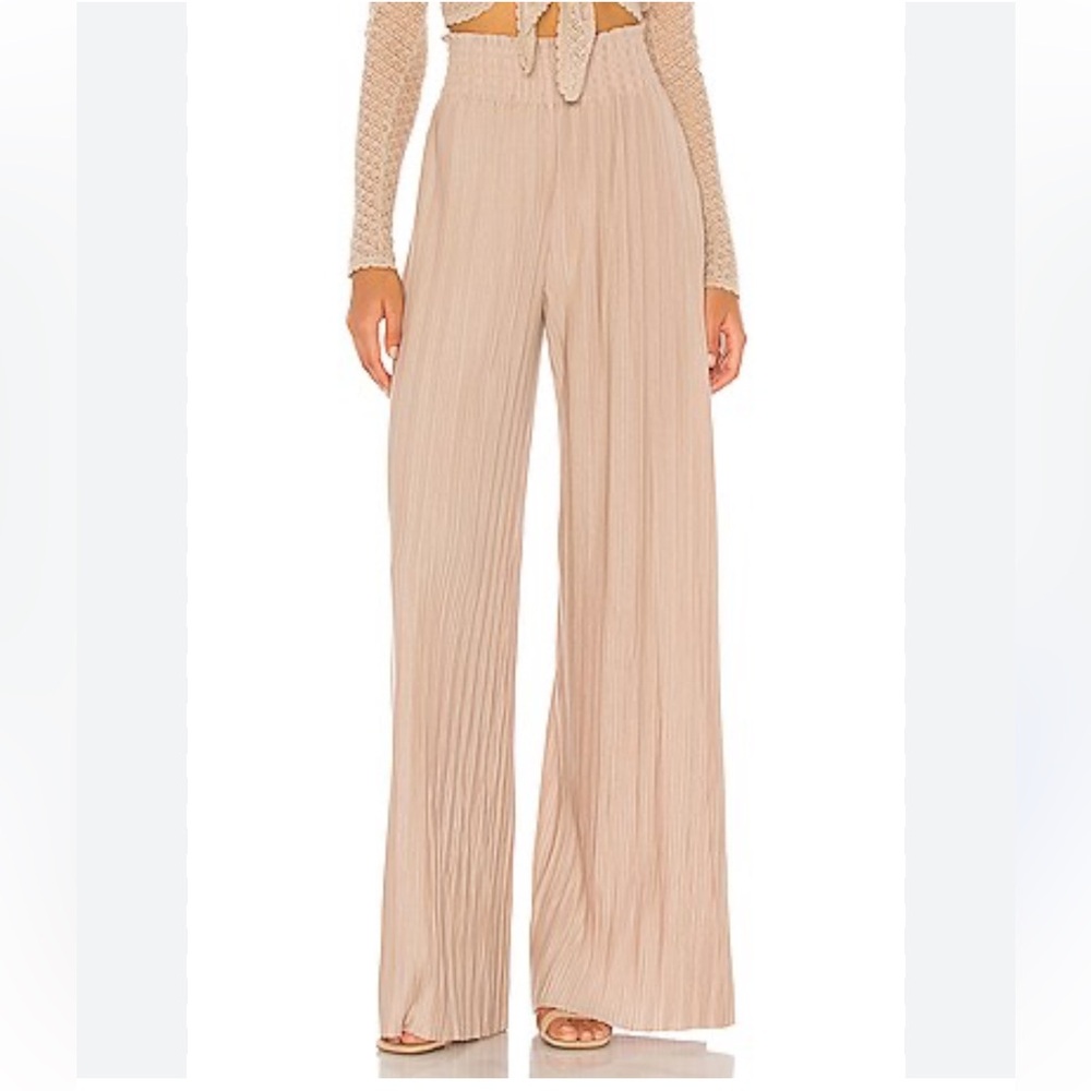 Alice + Olivia Beige Wide-Leg Pleated Pants